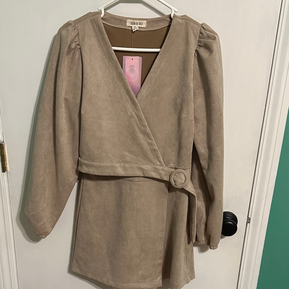 Tan Wrap short romper with Belt‎